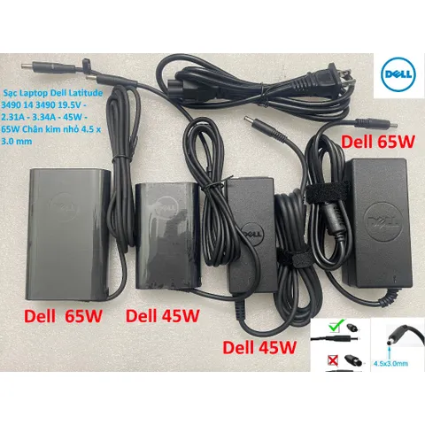[Sạc zin] Sạc Laptop Dell Latitude 3490 14 3490 19.5V - 2.31A - 3.34A - 45W - 65W Chân kim nhỏ 4.5 x 3.0 mm PHỤ KIỆN LAP