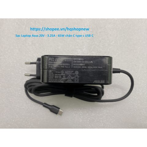 Sạc Laptop Asus 20V - 3.25A - 65W USB-C Chính Hãng, Phụ Kiện An Toàn Cho Laptop, Tiết Kiệm Điện, Đen