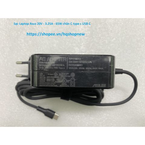 Sạc Laptop Asus 20V - 3.25A - 65W USB-C Chính Hãng, Phụ Kiện An Toàn Cho Laptop, Tiết Kiệm Điện, Đen