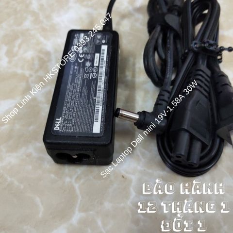 Sạc Laptop Dell Mini 19V-1.58A 30W Chính Hãng Cho Dell Inspiron Mini 9 10 12 – Bảo Hành 24 Tháng, Tặng Dây Nguồn