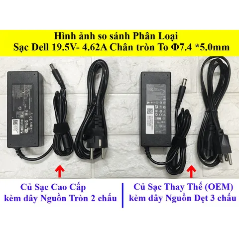 🔝 Sạc Laptop Dell Chân Kim To 19.5V 4.62A - Kèm Dây Nguồn