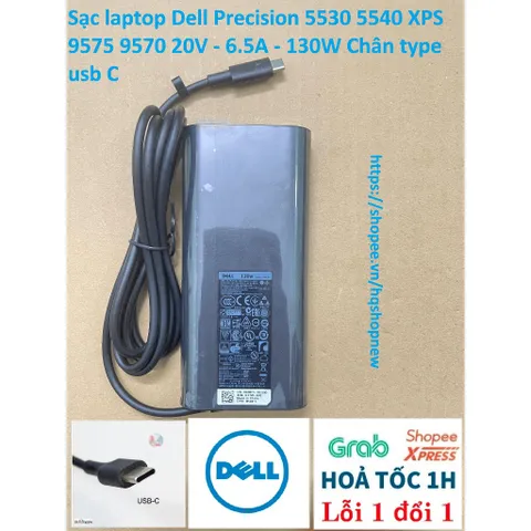 Sạc laptop Dell Precision 5530 5540 XPS 9575 9570 20V - 6.5A - 130W Chân type usb C PHỤ KIỆN LAPTOP