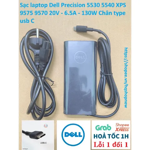 Sạc laptop Dell Precision 5530 5540 XPS 9575 9570 20V - 6.5A - 130W Chân type usb C PHỤ KIỆN LAPTOP