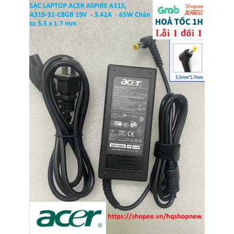 [Sạc zin] SẠC LAPTOP ACER ASPIRE A315, A315-31-C8GB 19V  - 3.42A  - 65W Chân to 5.5 x 1.7 mm PHỤ KIỆN LAPTOP