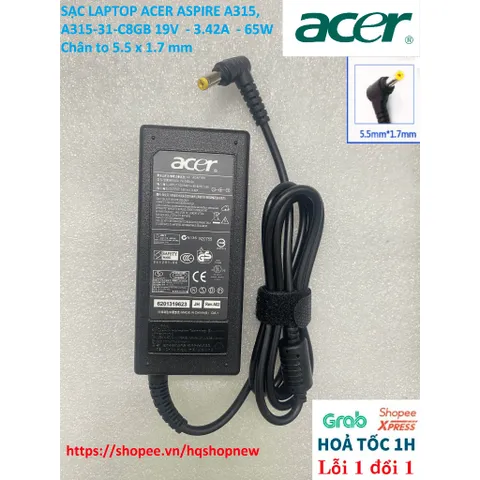 [Sạc zin] SẠC LAPTOP ACER ASPIRE A315, A315-31-C8GB 19V  - 3.42A  - 65W Chân to 5.5 x 1.7 mm PHỤ KIỆN LAPTOP