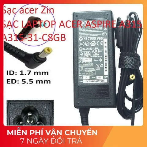[Sạc zin] SẠC LAPTOP ACER ASPIRE A315, A315-31-C8GB 19V  - 3.42A  - 65W Chân to 5.5 x 1.7 mm PHỤ KIỆN LAPTOP