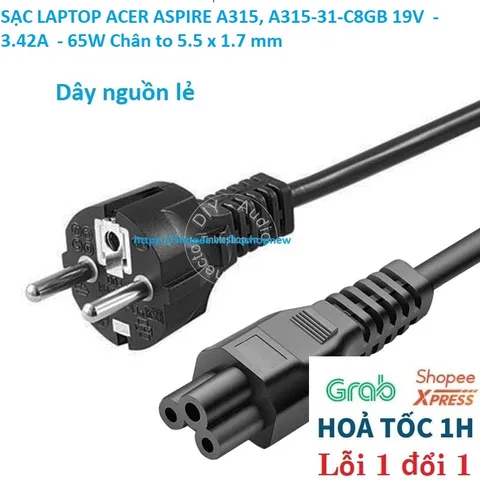 [Sạc zin] SẠC LAPTOP ACER ASPIRE A315, A315-31-C8GB 19V  - 3.42A  - 65W Chân to 5.5 x 1.7 mm PHỤ KIỆN LAPTOP
