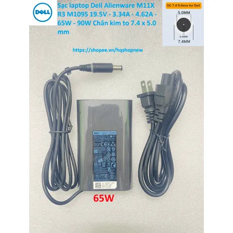 [Sạc zin] Sạc laptop Dell Alienware M11X R3 M109S 19.5V - 3.34A - 4.62A - 65W - 90W Chân kim to 7.4 x 5.0 mm PHỤ KIỆN LA