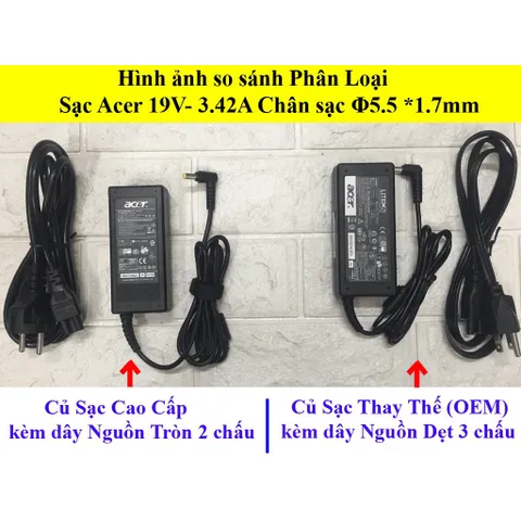 Sạc Laptop Acer 19V3.42A  65W (Adapter Acer 19V  3.42A  65W) Kèm dây nguồn PHỤ KIỆN LAPTOP