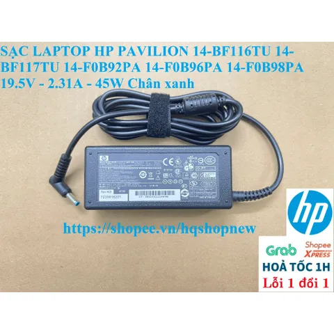 [Sạc zin] SẠC LAPTOP HP PAVILION 14-BF 14-F 14-BF116TU 14-BF117TU 14-F0B92PA 14-F0B96PA 14-F0B98PA 19.5V - 2.31A - 45W P