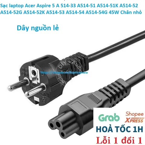 Sạc laptop Acer Aspire 5 A514-33 A514-51 A514-51K A514-52 A514-52G A514-52K A514-53 A514-54 A514-54G 2.37A 45W Chân nhỏ