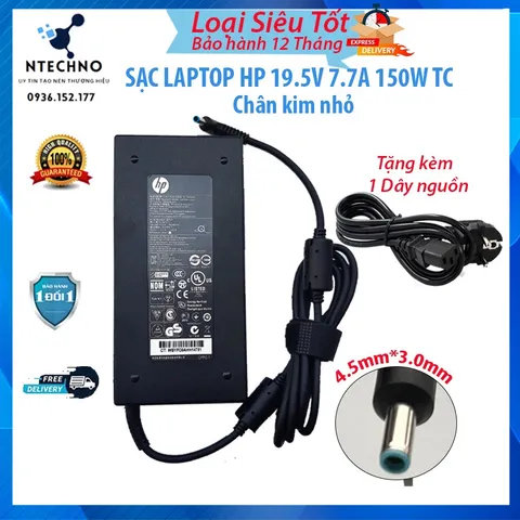 🔝 Sạc Laptop HP Compad 19.5V 7.7A 150W Slim mỏng ( chân kim nhỏ 4.5*3.0mm) [pt]Tặng kèm dây nguồn Bảo hành 12 Tháng