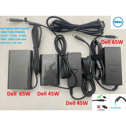 [Sạc zin] Sạc laptop Dell Inspiron 7466 P78G P78G001 19.5V - 2.31A - 3.34A - 45W - 65W Chân kim nhỏ 4.5 x 3.0 mm PHỤ KIỆ