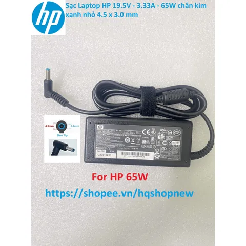 [Sạc zin] Sạc Laptop HP 19.5V - 3.33A - 65W chân kim xanh nhỏ 4.5 x 3.0 mm PHỤ KIỆN LAPTOP