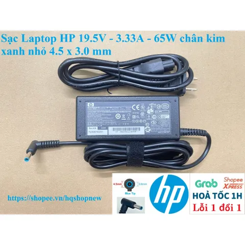 [Sạc zin] Sạc Laptop HP 19.5V - 3.33A - 65W chân kim xanh nhỏ 4.5 x 3.0 mm PHỤ KIỆN LAPTOP