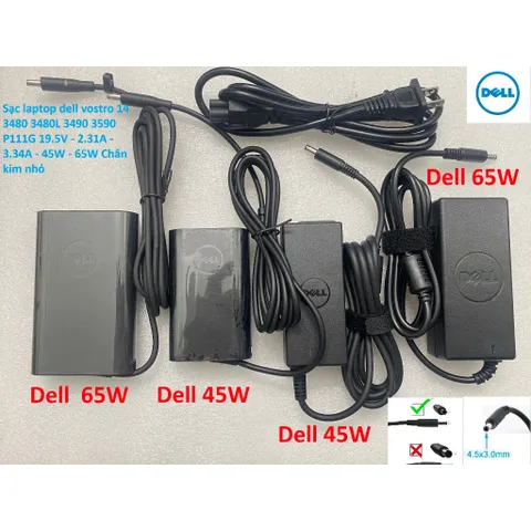 [Sạc zin] Sạc laptop dell vostro 14 3480 3480L 3490 3590 P111G 19.5V - 2.31A - 3.34A - 45W - 65W Chân kim nhỏ PHỤ KIỆN L