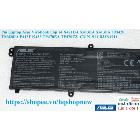 Pin Laptop Asus VivoBook Flip 14 (X421DA, X413EA, TM420) - Pin Thay Thế Chính Hãng, Mới 100%, Bảo Hành 5 Tháng, Kim Cương Chất Lượng