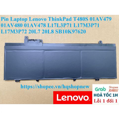 Pin Laptop Lenovo ThinkPad T480S 57Wh - Phụ Kiện Chính Hãng Đen, Thay Thế Cho Model 01AV479, 01AV480, 01AV478, Bảo Hành 100%