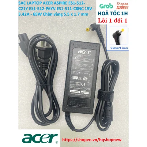 [Sạc zin] SẠC LAPTOP ACER ASPIRE ES1-512-C21Y ES1-512-P6YV ES1-511-C8NC 19V - 3.42A - 65W Chân vàng 5.5 x 1.7 mm PHỤ KIỆ