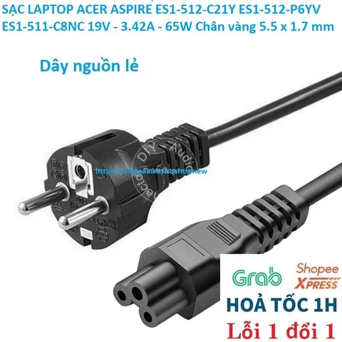 [Sạc zin] SẠC LAPTOP ACER ASPIRE ES1-512-C21Y ES1-512-P6YV ES1-511-C8NC 19V - 3.42A - 65W Chân vàng 5.5 x 1.7 mm PHỤ KIỆ
