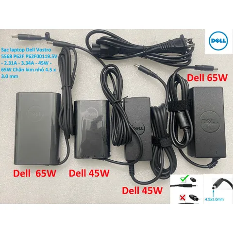 [Sạc zin] Sạc laptop Dell Vostro 5568 P62F P62F001 19.5V - 2.31A - 3.34A - 45W - 65W Chân kim nhỏ 4.5 x 3.0 mm PHỤ KIỆN