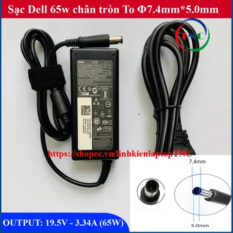 🔝 SẠC LAPTOP DELL 19.5V-3.34A (65w) Chân Kim To Φ7.4 *5.0mm - Kèm Dây Nguồn