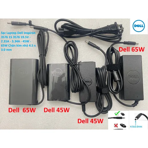 [Sạc zin] Sạc Laptop Dell Inspiron 3576 15 3576 19.5V - 2.31A - 3.34A - 45W - 65W Chân kim nhỏ 4.5 x 3.0 mm PHỤ KIỆN LAP