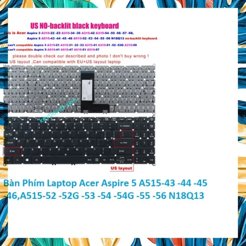 Bàn Phím Laptop Acer Aspire 5 A515-43 -44 -45 -46,A515-52 -52G -53 -54 -54G -55 -56 N18Q13 PHỤ KIỆN LAPTOP