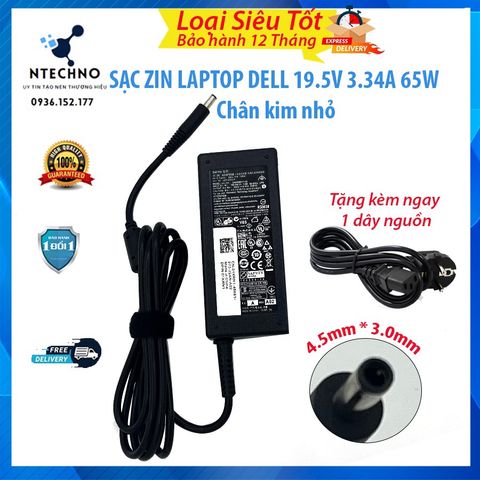 Sạc Zin Laptop Dell 19.5V 3.34A 65W chân kim nhỏ 4.5*3.0mm dùng cho inspiron 13 14 15 3000 5000 7000 3451 3458 5558 5