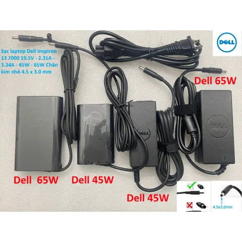 [Sạc zin] Sạc laptop Dell Inspiron 13 7000 19.5V - 2.31A - 3.34A - 45W - 65W Chân kim nhỏ 4.5 x 3.0 mm PHỤ KIỆN LAPTOP