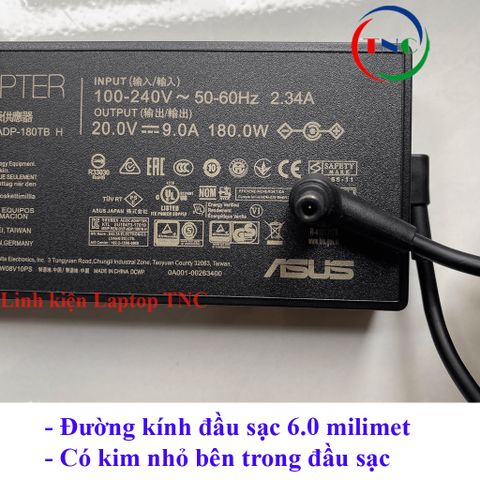 Sạc Laptop Asus 180W 20V - 9A Chân Kim Đường Kính 6.0mm - Phụ Kiện Thay Thế cho Asus TUF, ROG, Zephyrus G14 G15