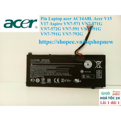 Pin Laptop Acer AC14A8L cho V15 V17 Aspire VN7-571 VN7-591 & nhiều mẫu khác - Pin mới, bảo hành 100% chất lượng cao