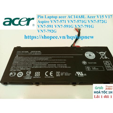 Pin Laptop Acer AC14A8L cho V15 V17 Aspire VN7-571 VN7-591 & nhiều mẫu khác - Pin mới, bảo hành 100% chất lượng cao