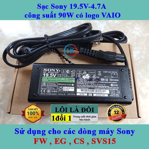Sạc Laptop Sony 19.5V 90W - 4.7A Chính Hãng Vaio Dùng Cho Dòng Máy FW, EG, CS, SVS15 - Bảo Hành 24 Tháng