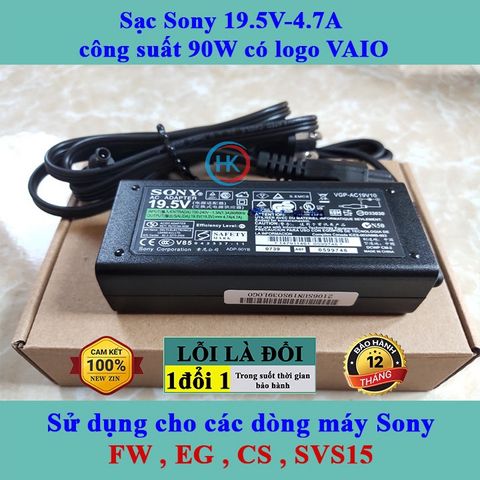 Sạc Laptop Sony 19.5V 90W - 4.7A Chính Hãng Vaio Dùng Cho Dòng Máy FW, EG, CS, SVS15 - Bảo Hành 24 Tháng