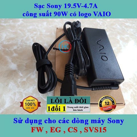Sạc Laptop Sony 19.5V 90W - 4.7A Chính Hãng Vaio Dùng Cho Dòng Máy FW, EG, CS, SVS15 - Bảo Hành 24 Tháng