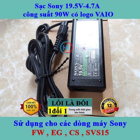 Sạc Laptop Sony 19.5V 90W - 4.7A Chính Hãng Vaio Dùng Cho Dòng Máy FW, EG, CS, SVS15 - Bảo Hành 24 Tháng