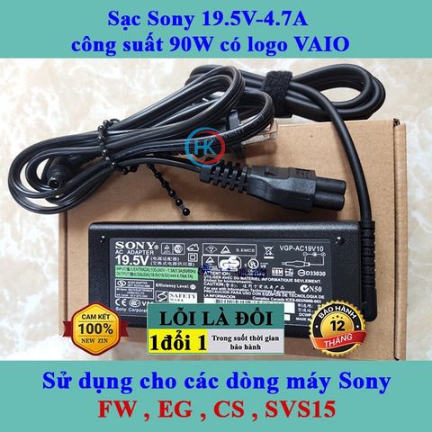 Sạc Laptop Sony 19.5V 90W - 4.7A Chính Hãng Vaio Dùng Cho Dòng Máy FW, EG, CS, SVS15 - Bảo Hành 24 Tháng