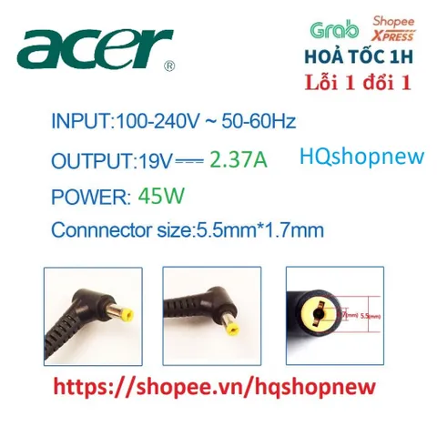 [Sạc zin] Sạc laptop Acer 19V - 2.37A - 45W chân thường 5.5 * 1.7 mmm PHỤ KIỆN LAPTOP