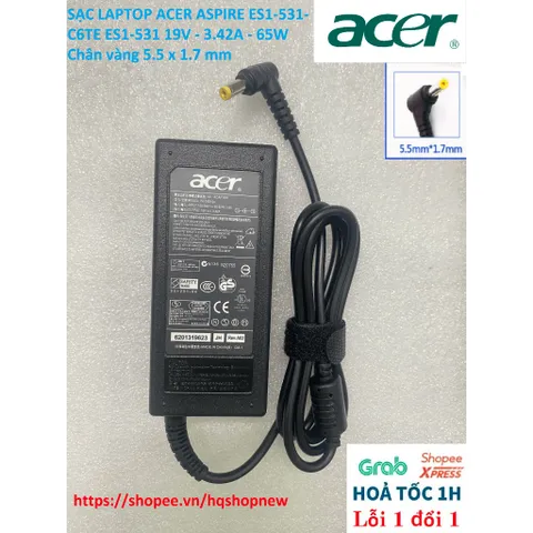 [Sạc zin] SẠC LAPTOP ACER ASPIRE ES1-531-C6TE ES1-531 19V - 3.42A - 65W Chân vàng 5.5 x 1.7 mm PHỤ KIỆN LAPTOP