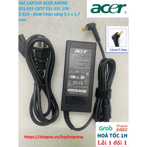[Sạc zin] SẠC LAPTOP ACER ASPIRE ES1-531-C6TE ES1-531 19V - 3.42A - 65W Chân vàng 5.5 x 1.7 mm PHỤ KIỆN LAPTOP