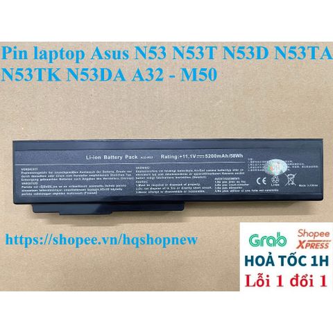 Pin Laptop Asus N53 N53T N53D N53TA N53TK N53DA A32 - M50 6 Cell Đen, Bảo Hành Đổi Mới 100%, Phụ Kiện Chính Hãng
