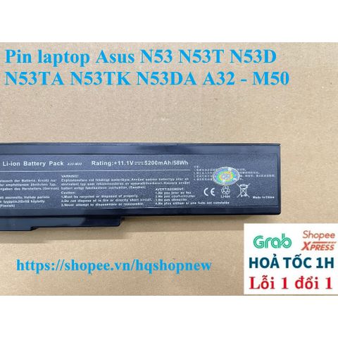 Pin Laptop Asus N53 N53T N53D N53TA N53TK N53DA A32 - M50 6 Cell Đen, Bảo Hành Đổi Mới 100%, Phụ Kiện Chính Hãng