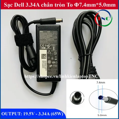 🔝 Sạc Laptop Dell 19.5V 3.34A (65w) chân kim to N4110 N4010 2421 2420 3450 4050 3521 (Adapter Dell 19.5V  3.34A)