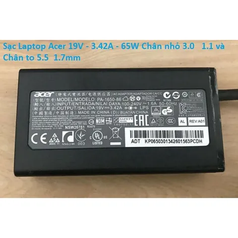 Sạc Laptop Acer 19V - 3.42A - 65W Chân nhỏ 3.0  * 1.1 và  Chân to 5.5 * 1.7mm PHỤ KIỆN LAPTOP