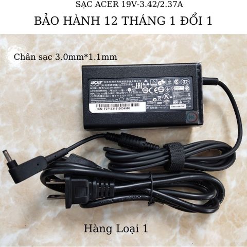 Sạc Laptop Acer 65W 19V-2.37/3.42A Chân Nhỏ (3.0mm*1.1mm) Chính Hãng Dùng Cho W700 S3 S5 S7 V3-331 V3-371 V3-372