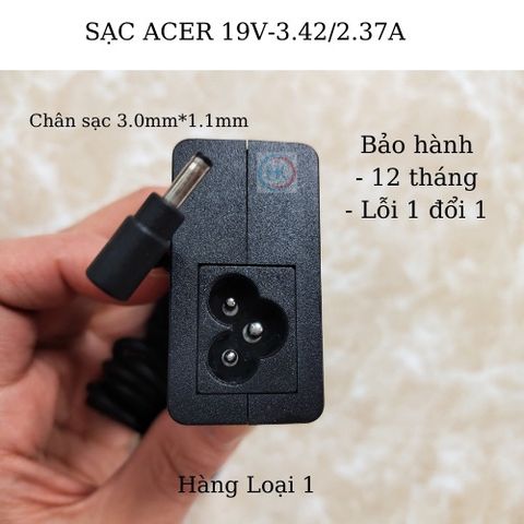 Sạc Laptop Acer 65W 19V-2.37/3.42A Chân Nhỏ (3.0mm*1.1mm) Chính Hãng Dùng Cho W700 S3 S5 S7 V3-331 V3-371 V3-372
