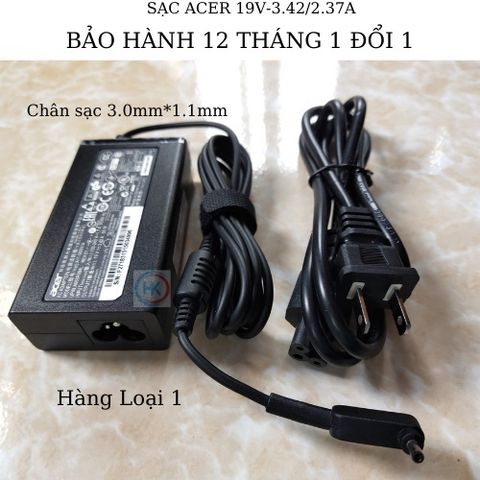 Sạc Laptop Acer 65W 19V-2.37/3.42A Chân Nhỏ (3.0mm*1.1mm) Chính Hãng Dùng Cho W700 S3 S5 S7 V3-331 V3-371 V3-372