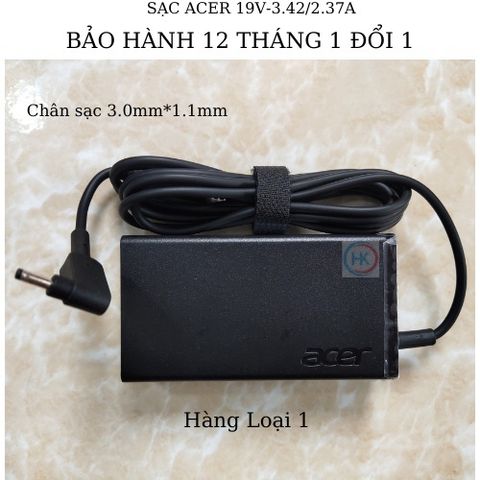 Sạc Laptop Acer 65W 19V-2.37/3.42A Chân Nhỏ (3.0mm*1.1mm) Chính Hãng Dùng Cho W700 S3 S5 S7 V3-331 V3-371 V3-372