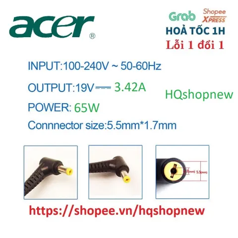Sạc Laptop Acer Aspire 5 A514-51 A514-51G 19V - 3.42A - 65W chân to  5.5 x 1.7 mm PHỤ KIỆN LAPTOP